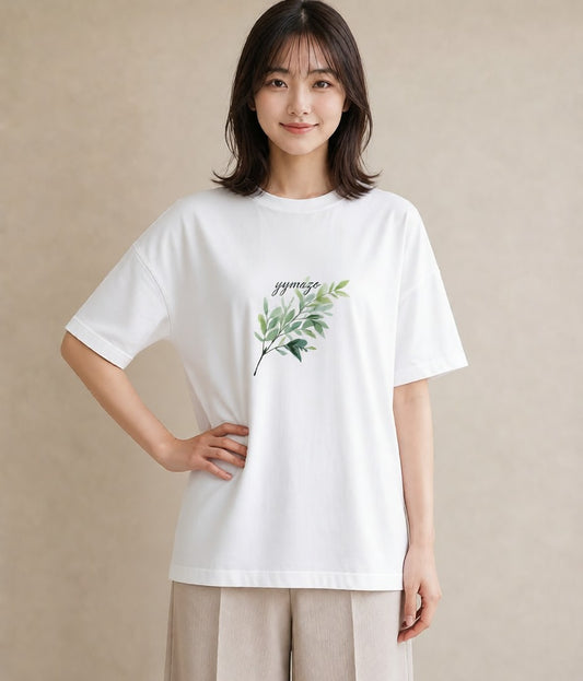 グラフィックTシャツ レディース ユーカリ 植物 ボタニカル イラスト ゆるコーデ ペアコーデ 秋コーデ 白T YMAZO