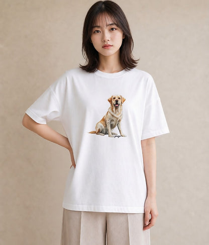 Tシャツ レディース ラブラドールレトリバー 犬 いぬ イラスト ヴィンテージ風 カフェ巡り 女子会 白T YMAZO