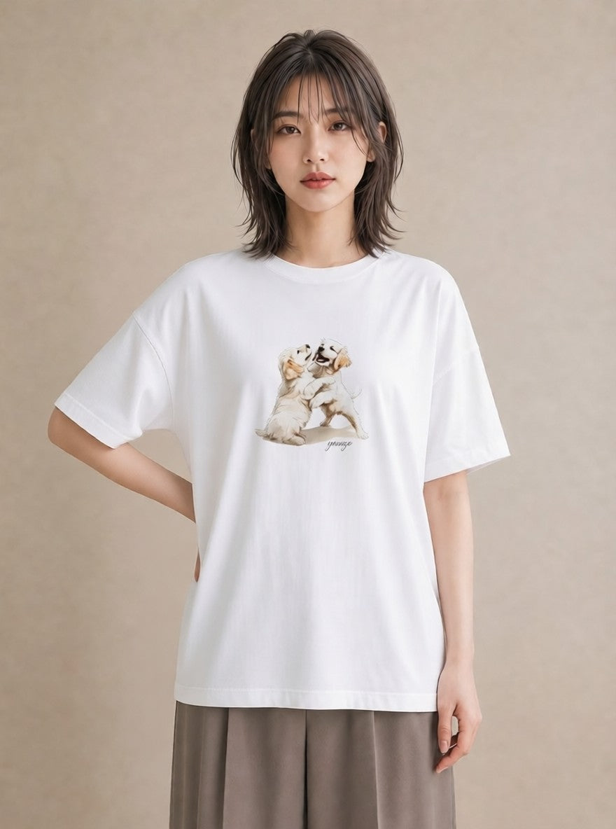 グラフィックTシャツ レディース ゴールデンレトリバー ゴールデン 犬 いぬ イラスト 通勤 在宅 白T YMAZO