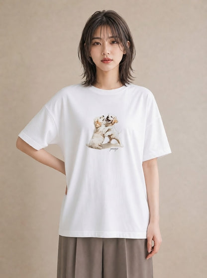 グラフィックTシャツ レディース ゴールデンレトリバー ゴールデン 犬 いぬ イラスト 通勤 在宅 白T YMAZO