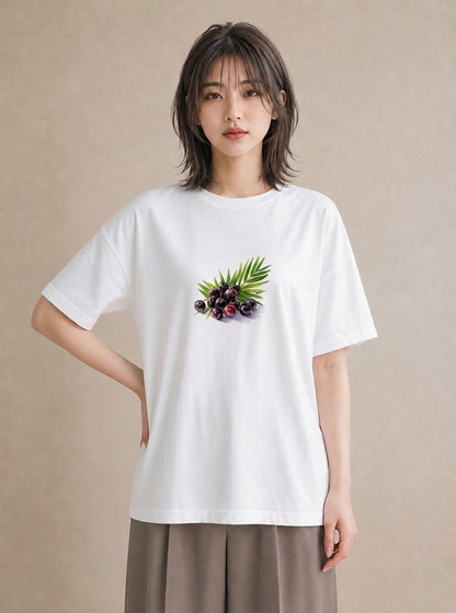 半袖Tシャツ レディース ブルーベリー 食べ物 フード イラスト ナチュラル 通学 誕生日プレゼント 白T YMAZO