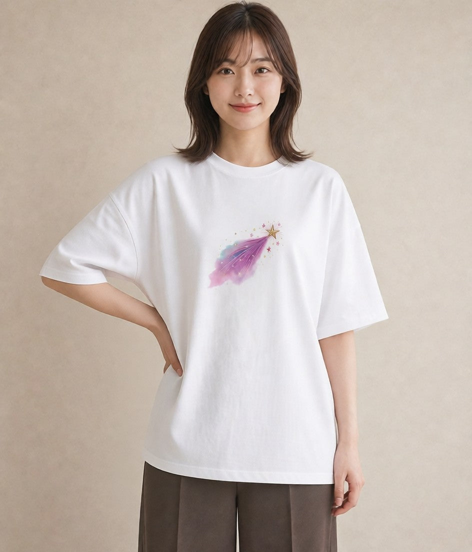 デザインTシャツ レディース オーロラ 星空 宇宙 イラスト ラフカジュアル 姉妹 送別ギフト 白T YMAZO
