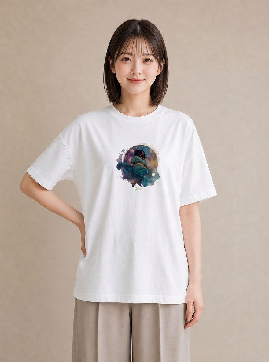 半袖Tシャツ レディース 蟹座 星空 宇宙 イラスト 個性的 敬老の日 ホワイトデー 白T YMAZO