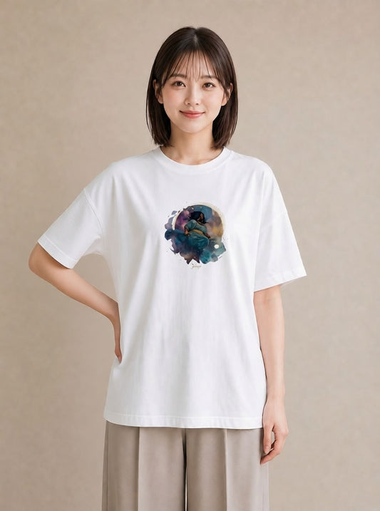 半袖Tシャツ レディース 蟹座 星空 宇宙 イラスト 個性的 敬老の日 ホワイトデー 白T YMAZO