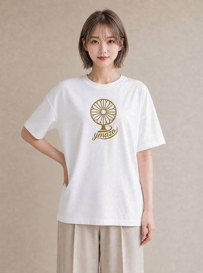 プリントTシャツ レディース 扇子 そよ風 ナチュラル アンティーク イラスト 可愛い カフェ服 クリスマス 白T YMAZO