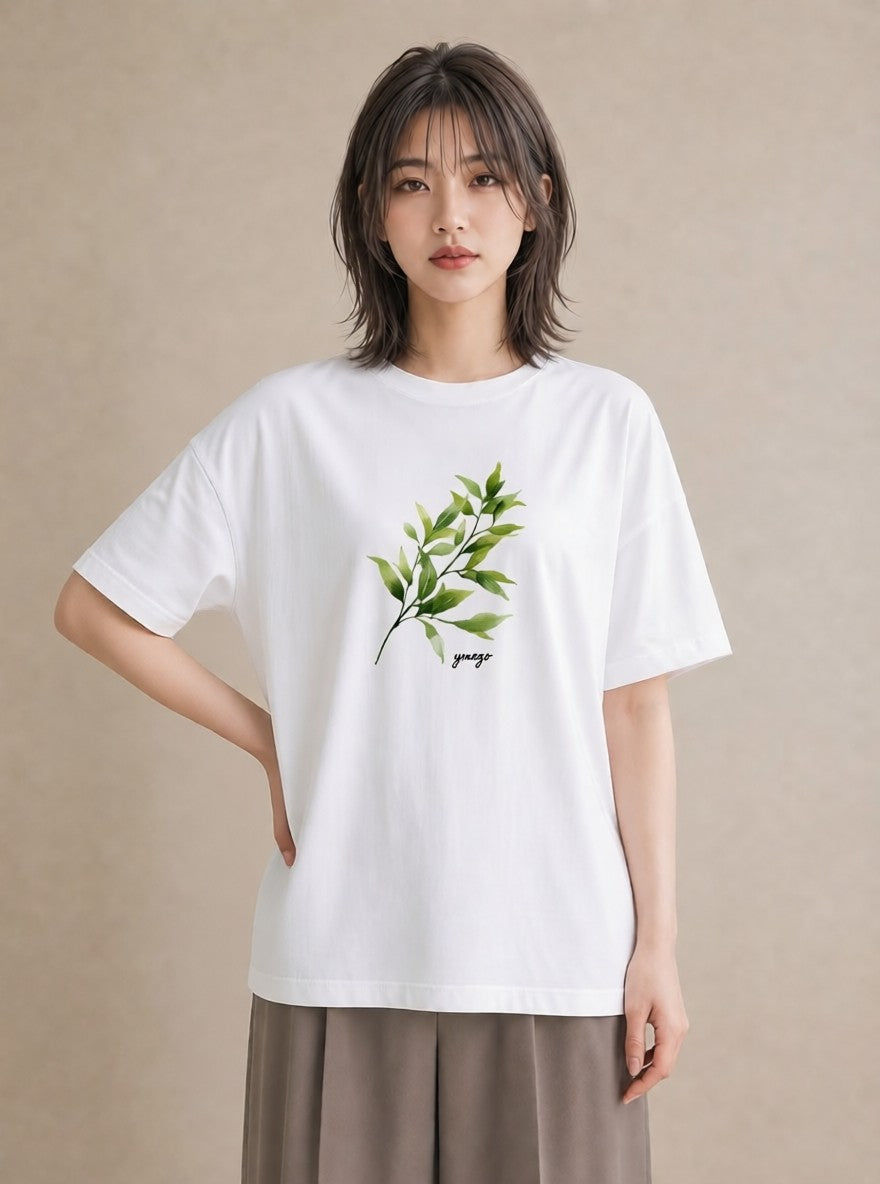 半袖Tシャツ レディース ハーブ 植物 ボタニカル イラスト 抜け感 部屋着 女性向けギフト 白T YMAZO