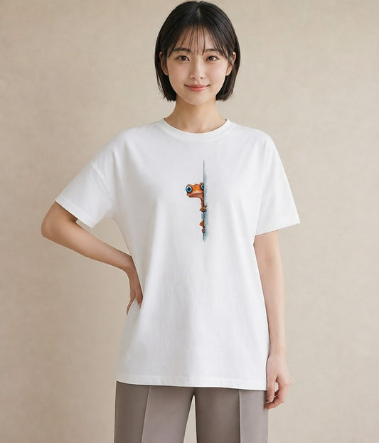 半袖Tシャツ レディース カエル ペット 動物 イラスト 水彩風 友達ギフト 部屋着 白T YMAZO