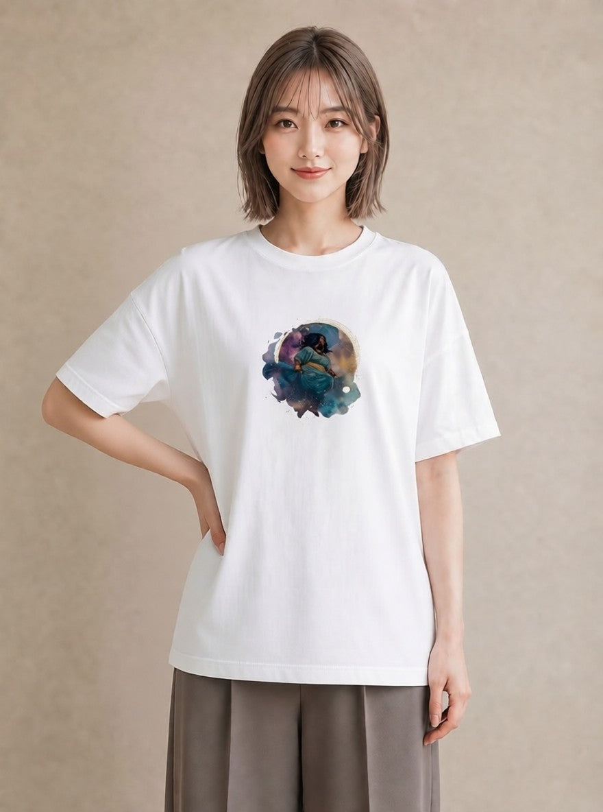 半袖Tシャツ レディース 魚座 星空 宇宙 イラスト 抜け感 ミセス 春コーデ 白T YMAZO