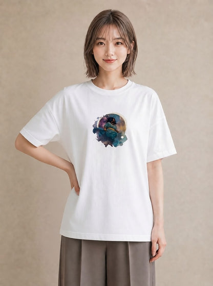 半袖Tシャツ レディース 魚座 星空 宇宙 イラスト 抜け感 ミセス 春コーデ 白T YMAZO