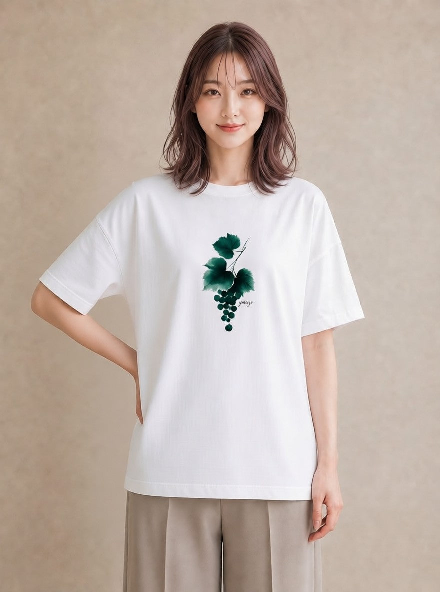 プリントTシャツ レディース つる 植物 ボタニカル イラスト 淡色 海 カフェ巡り 白T YMAZO
