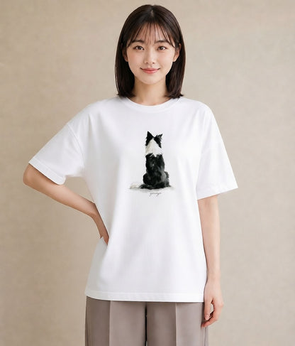 半袖Tシャツ レディース ボーダーコリー 犬 いぬ イラスト 個性的 ルームウェア ギフト 白T YMAZO