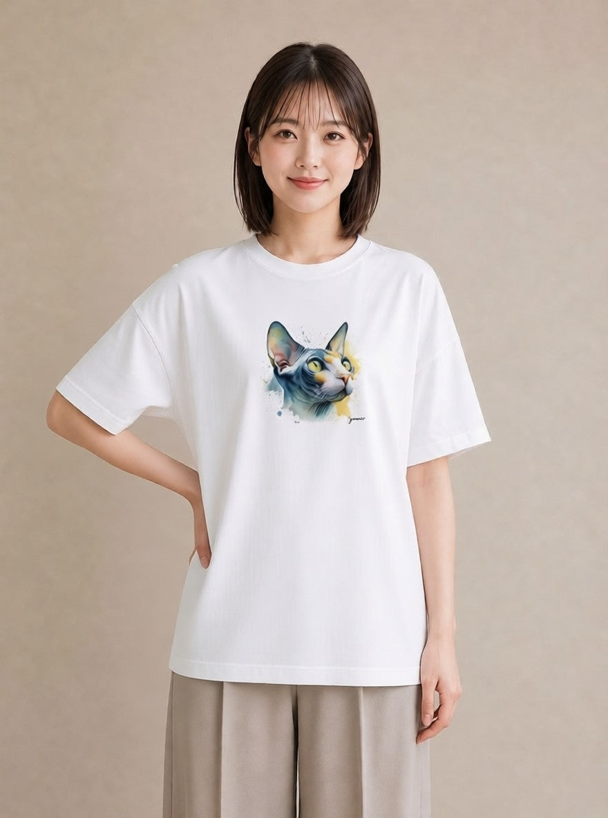 デザインTシャツ レディース 猫 ねこ イラスト 送別ギフト 通勤 白T YMAZO