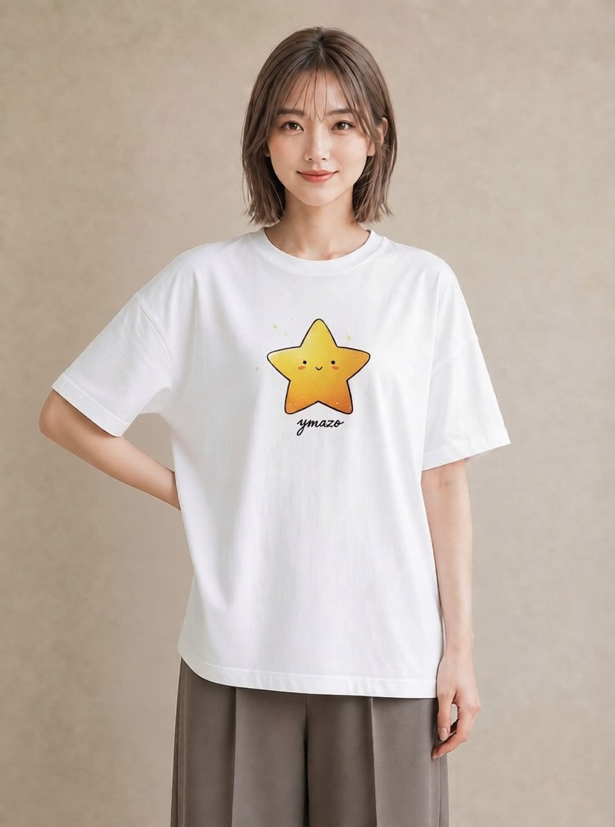 半袖Tシャツ レディース 星 星空 宇宙 イラスト フェミニン 普段着 週末コーデ 白T YMAZO