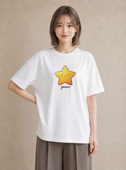 半袖Tシャツ レディース 星 星空 宇宙 イラスト フェミニン 普段着 週末コーデ 白T YMAZO