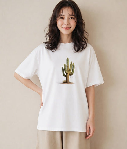 デザインTシャツ レディース サボテン 植物 ボタニカル イラスト フェミニン 買い物 夏コーデ 白T YMAZO