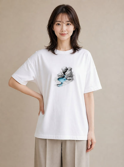 グラフィックTシャツ レディース 小川 橋 せせらぎ ナチュラル アンティーク イラスト カジュアルコーデ 買い物 白T YMAZO