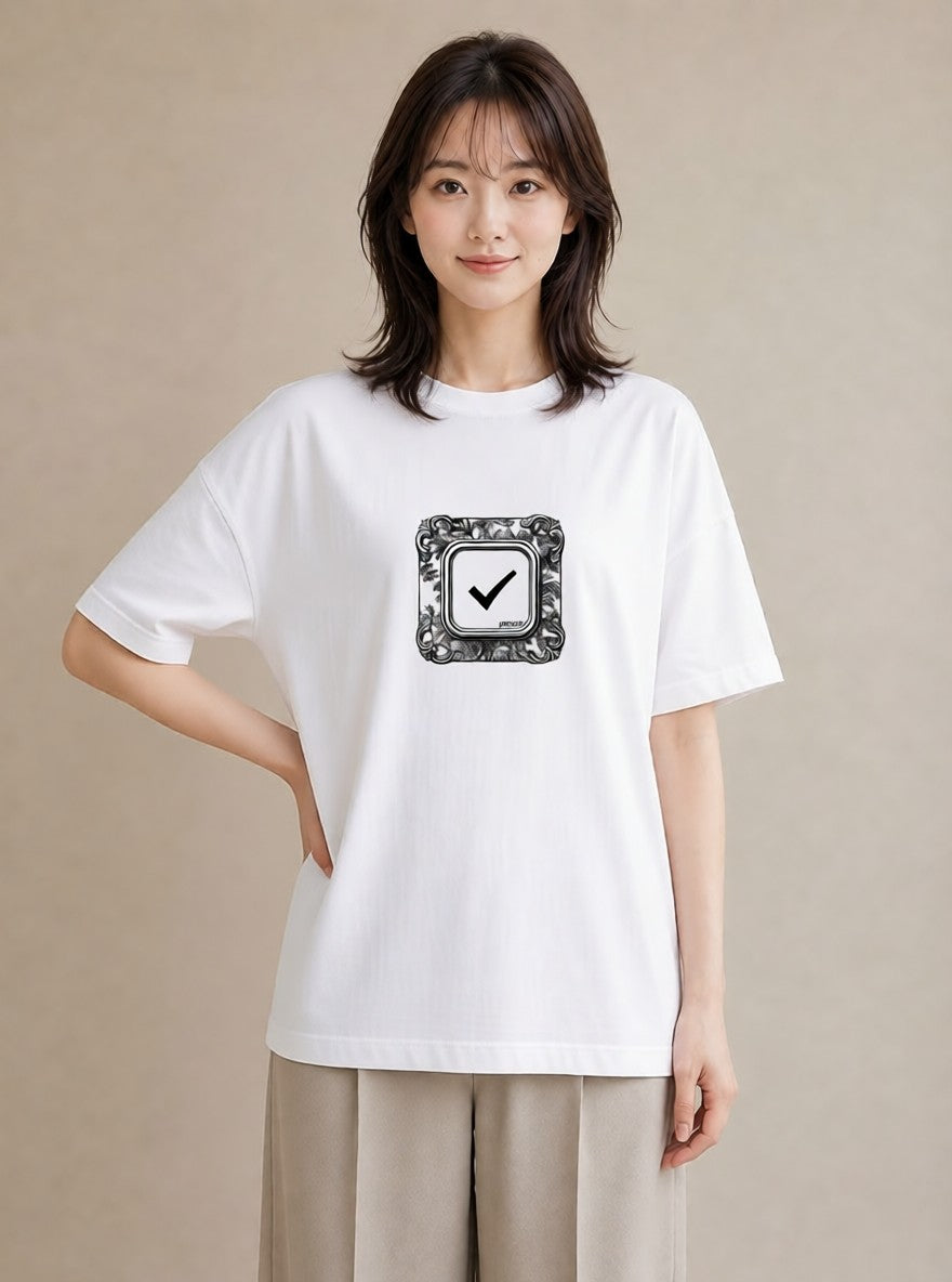 プリントTシャツ レディース 手鏡 アンティーク レトロ ナチュラル イラスト お洒落 通勤 在宅 白T YMAZO