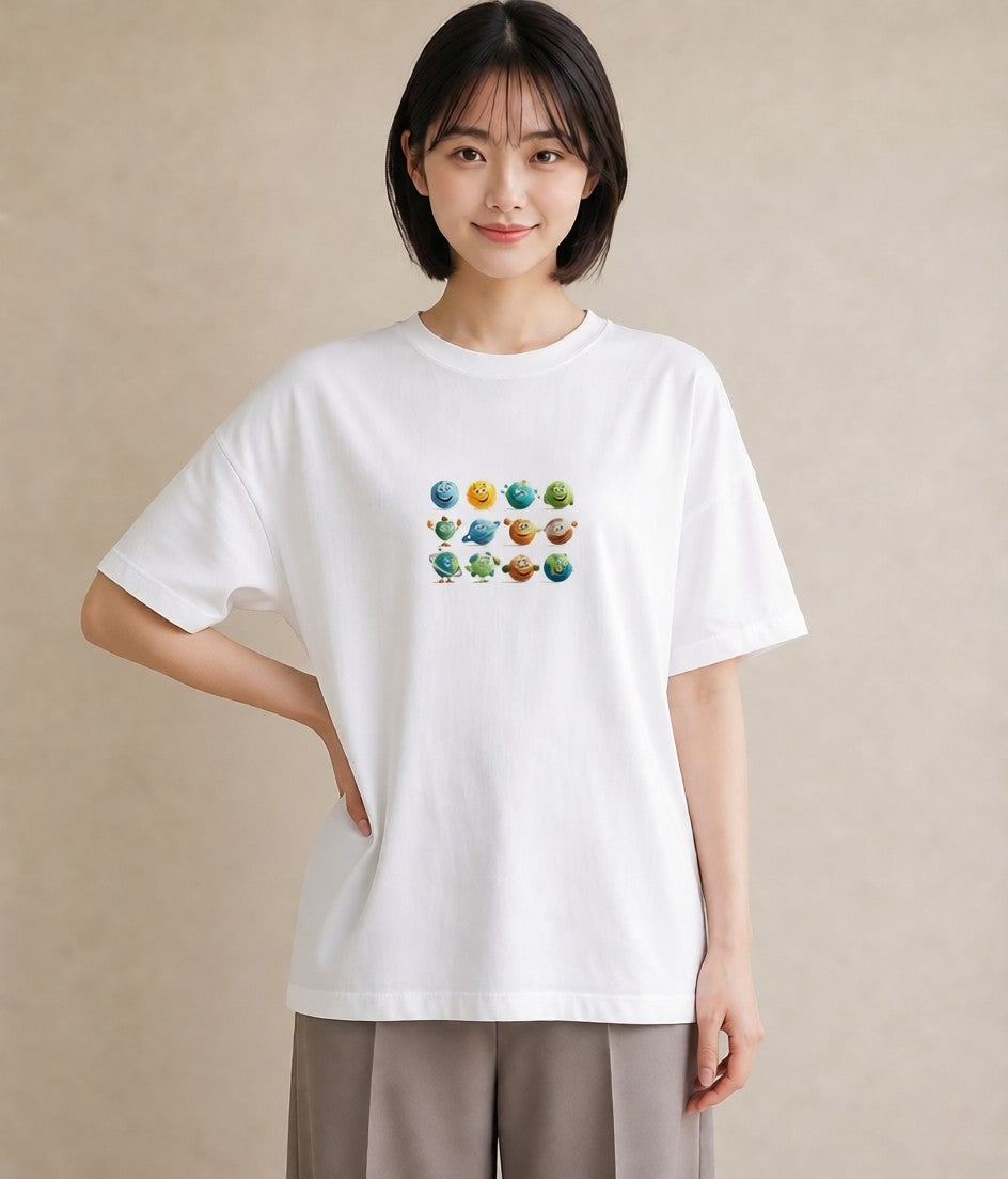 グラフィックTシャツ レディース 惑星 星空 宇宙 イラスト こなれ感 春服 ミセス 白T YMAZO