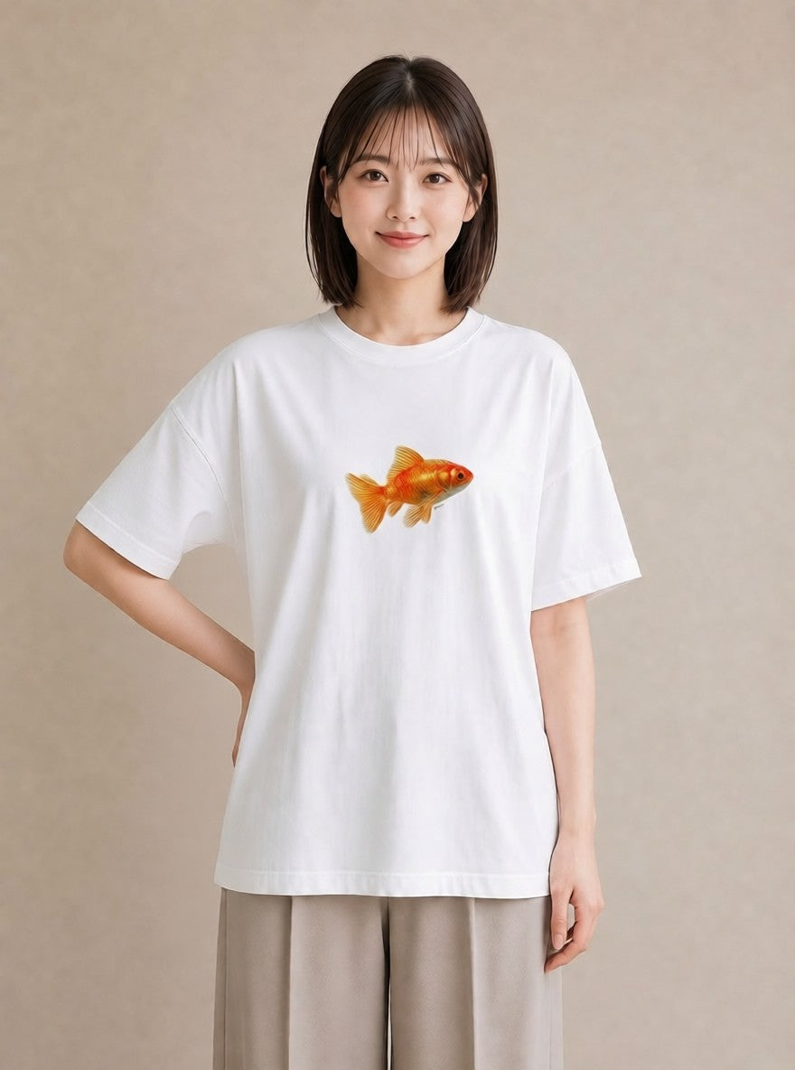 グラフィックTシャツ レディース らんちゅう ペット 動物 イラスト アート風 週末コーデ 敬老の日 白T YMAZO