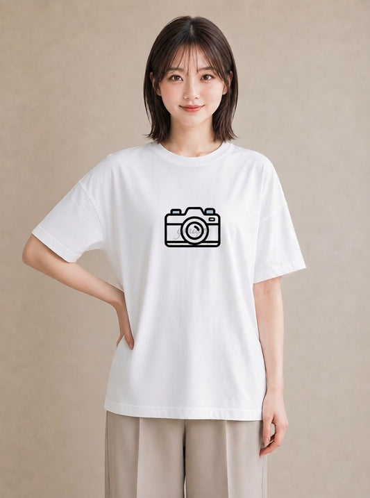 グラフィックTシャツ レディース カメラ フィルムカメラ レトロカメラ イラスト モード ビーチ デイリーウェア 白T YMAZO