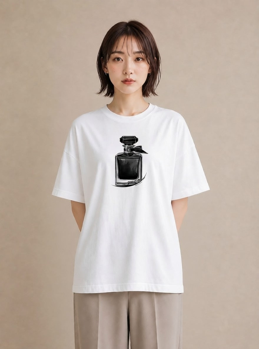 プリントTシャツ レディース 香水 香水瓶 パフューム イラスト カフェ巡り 女子会 白T YMAZO