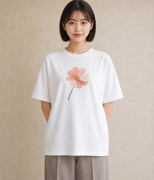 プリントTシャツ レディース ミモザ 花 花柄 イラスト ミニマル ペアコーデ 秋コーデ 白T YMAZO