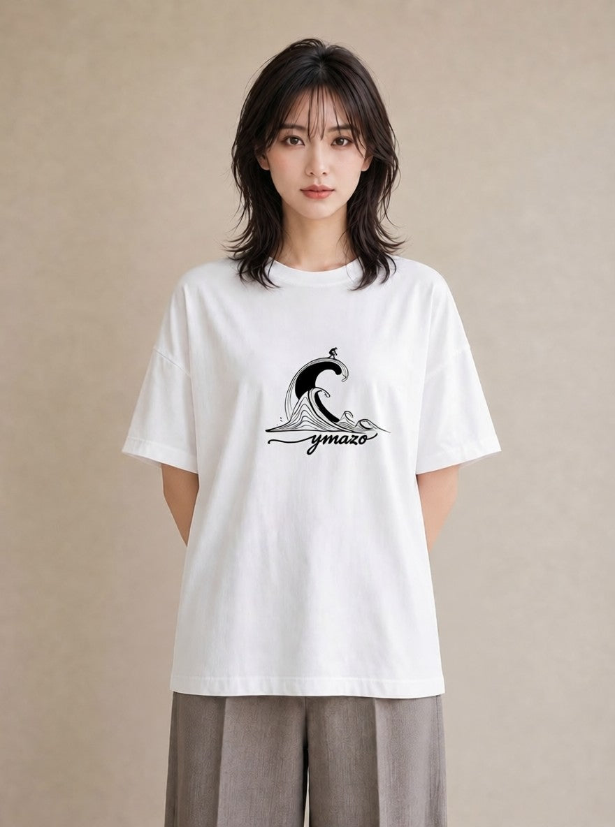 グラフィックTシャツ レディース 紙の船 水辺 ナチュラル アンティーク イラスト 手描き風 ペアコーデ 秋コーデ 白T YMAZO
