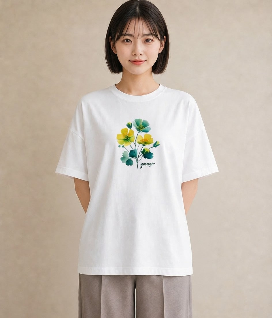 プリントTシャツ レディース パンジー 花 花柄 イラスト 上品 春コーデ 姉妹 白T YMAZO