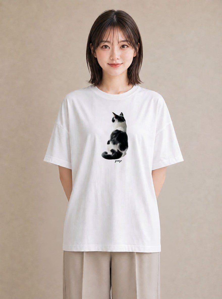 プリントTシャツ レディース サバトラ 猫 ねこ イラスト 上品 カジュアルコーデ 買い物 白T YMAZO