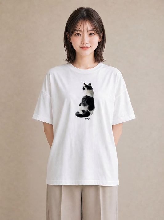 プリントTシャツ レディース サバトラ 猫 ねこ イラスト 上品 カジュアルコーデ 買い物 白T YMAZO