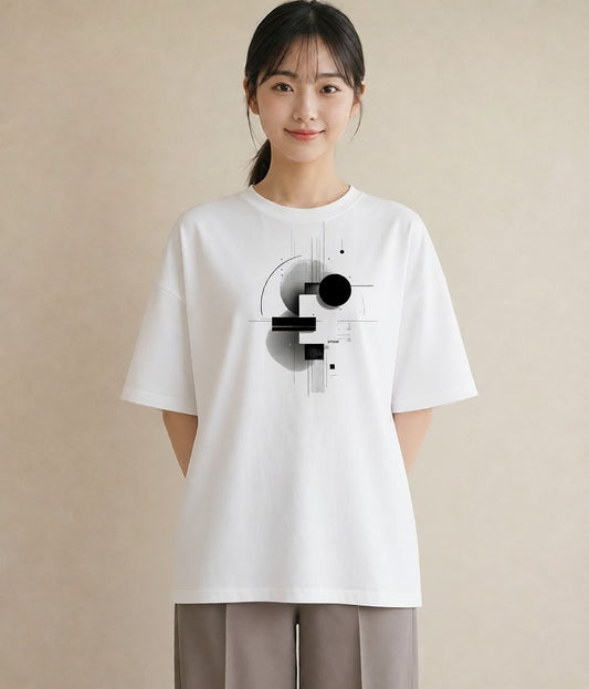 デザインTシャツ レディース 幾何学 ミニマル ジオメトリック イラスト カジュアル 女性向けギフト 散歩 白T YMAZO