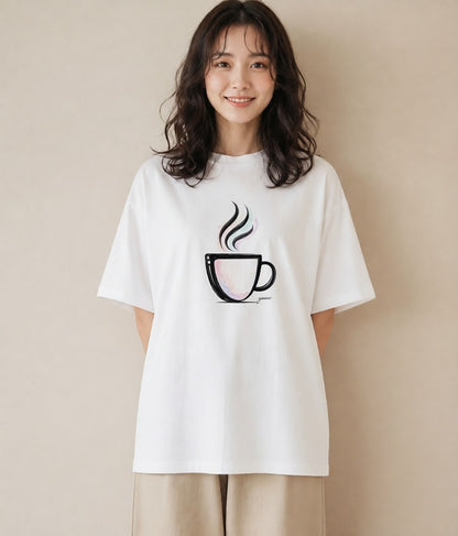 半袖Tシャツ レディース コーヒー カフェ 珈琲 イラスト 手描き風 送別ギフト 通勤 白T YMAZO
