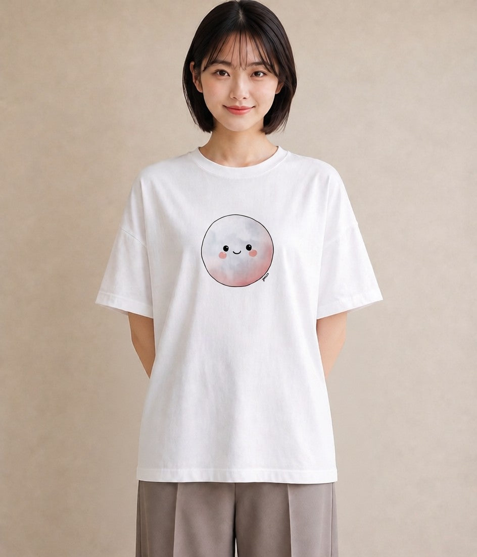 半袖Tシャツ レディース 月 星空 宇宙 イラスト 淡色 買い物 夏コーデ 白T YMAZO