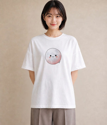 半袖Tシャツ レディース 月 星空 宇宙 イラスト 淡色 買い物 夏コーデ 白T YMAZO