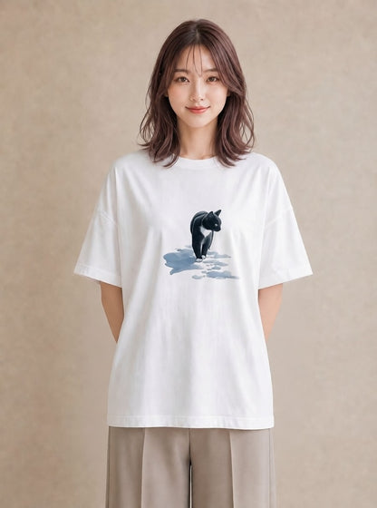 グラフィックTシャツ レディース 靴下猫 猫 ねこ イラスト 抜け感 自分用 ルームウェア 白T YMAZO