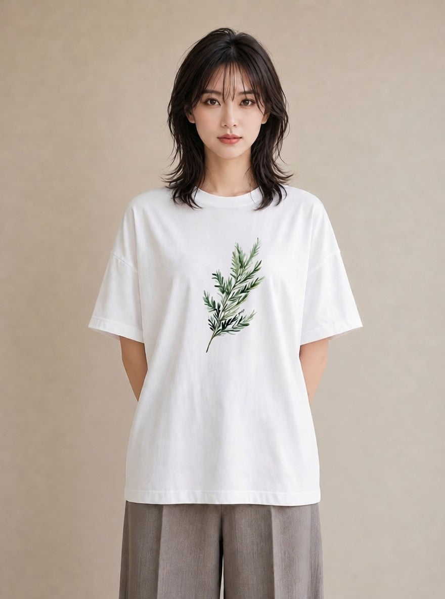 プリントTシャツ レディース 苔 植物 ボタニカル イラスト きれいめカジュアル 在宅 公園 白T YMAZO