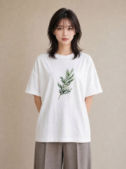 プリントTシャツ レディース 苔 植物 ボタニカル イラスト きれいめカジュアル 在宅 公園 白T YMAZO