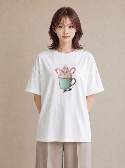デザインTシャツ レディース チョコ 食べ物 フード イラスト 水彩風 クリスマス 旅行 白T YMAZO