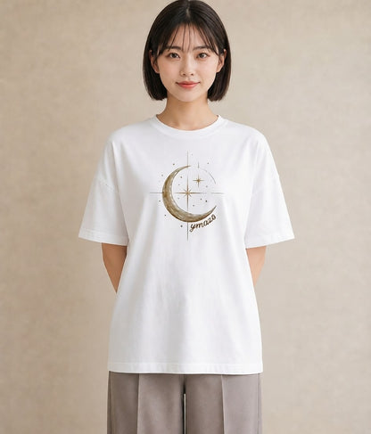 Tシャツ レディース 月と星 星空 ムーン イラスト シック お出かけ 普段着 白T YMAZO