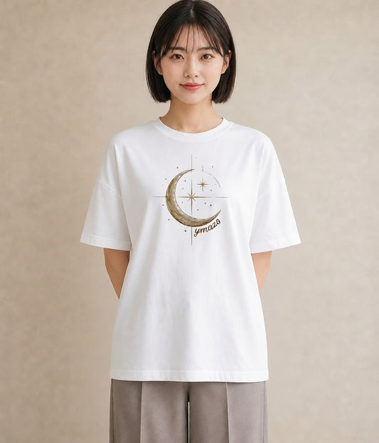 Tシャツ レディース 月と星 星空 ムーン イラスト シック お出かけ 普段着 白T YMAZO