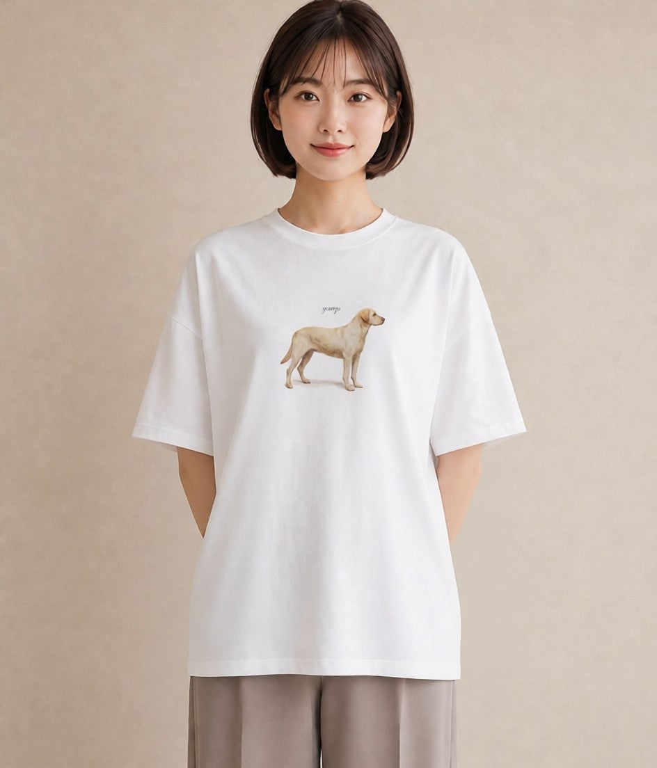半袖Tシャツ レディース ラブラドールレトリバー 犬 いぬ イラスト シンプル 母の日 ビーチ 白T YMAZO