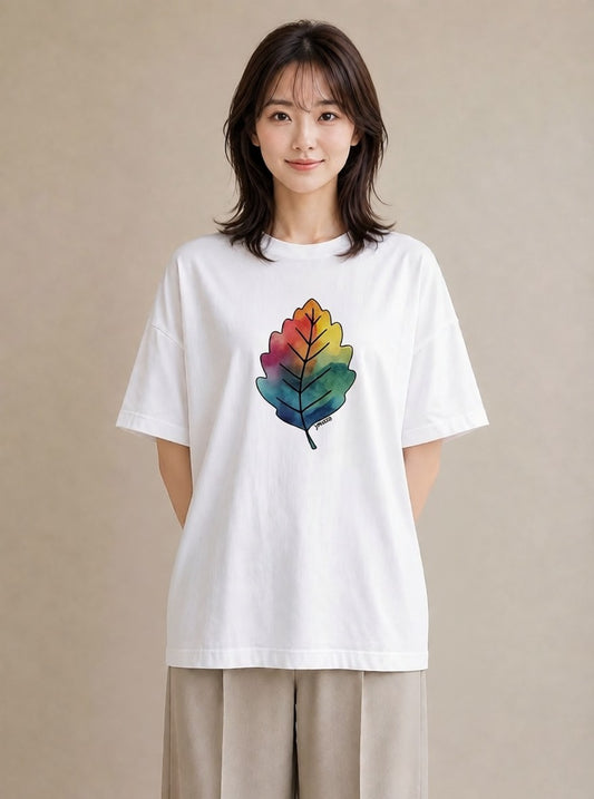 グラフィックTシャツ レディース 落ち葉 植物 ボタニカル イラスト 上品 誕生日プレゼント 綿100 白T YMAZO