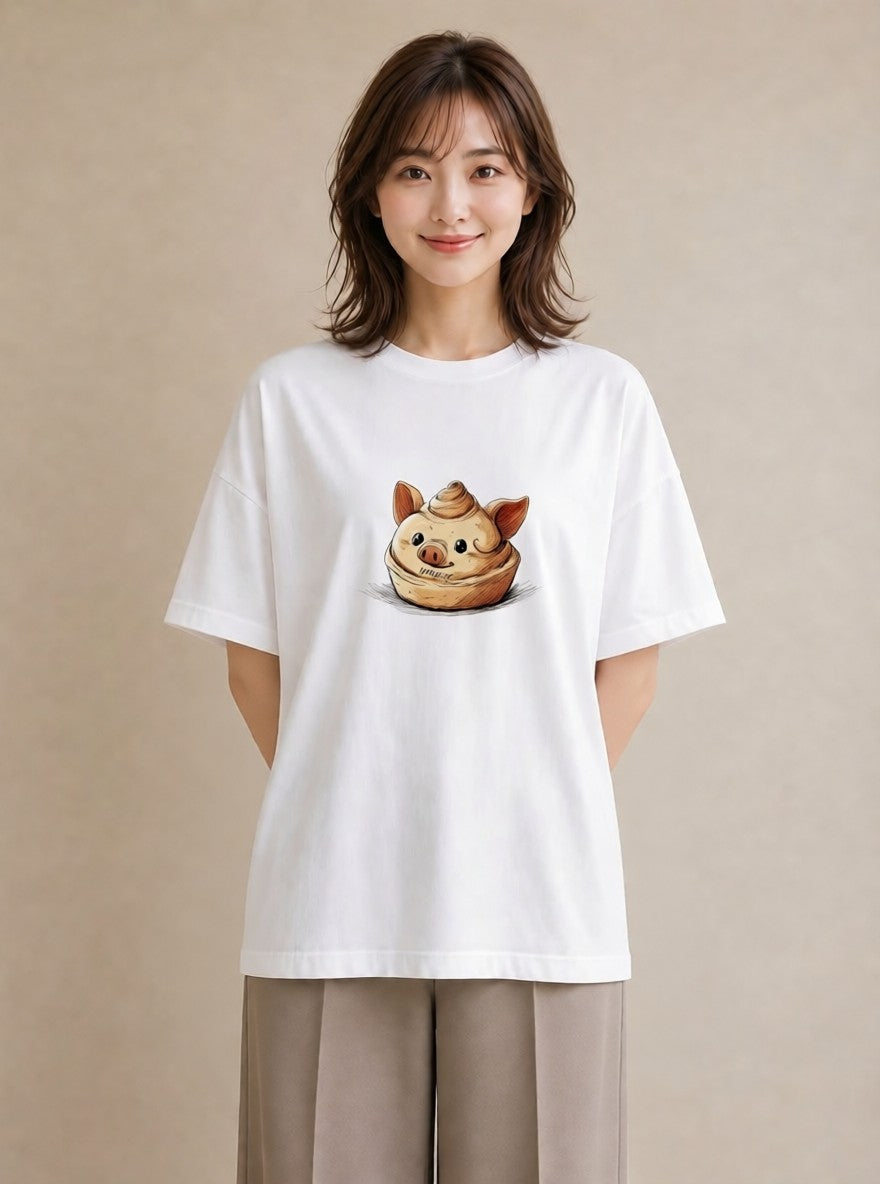 デザインTシャツ レディース クロワッサン 食べ物 フード イラスト 休日コーデ 母娘コーデ 自分用 白T YMAZO