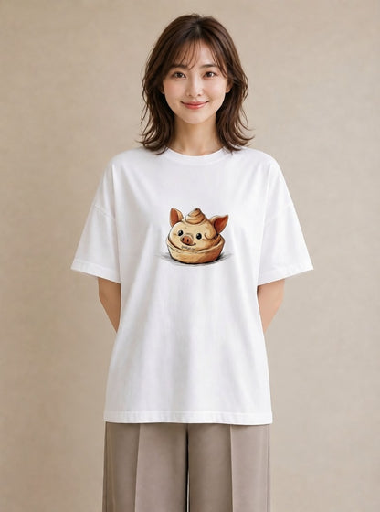 デザインTシャツ レディース クロワッサン 食べ物 フード イラスト 休日コーデ 母娘コーデ 自分用 白T YMAZO