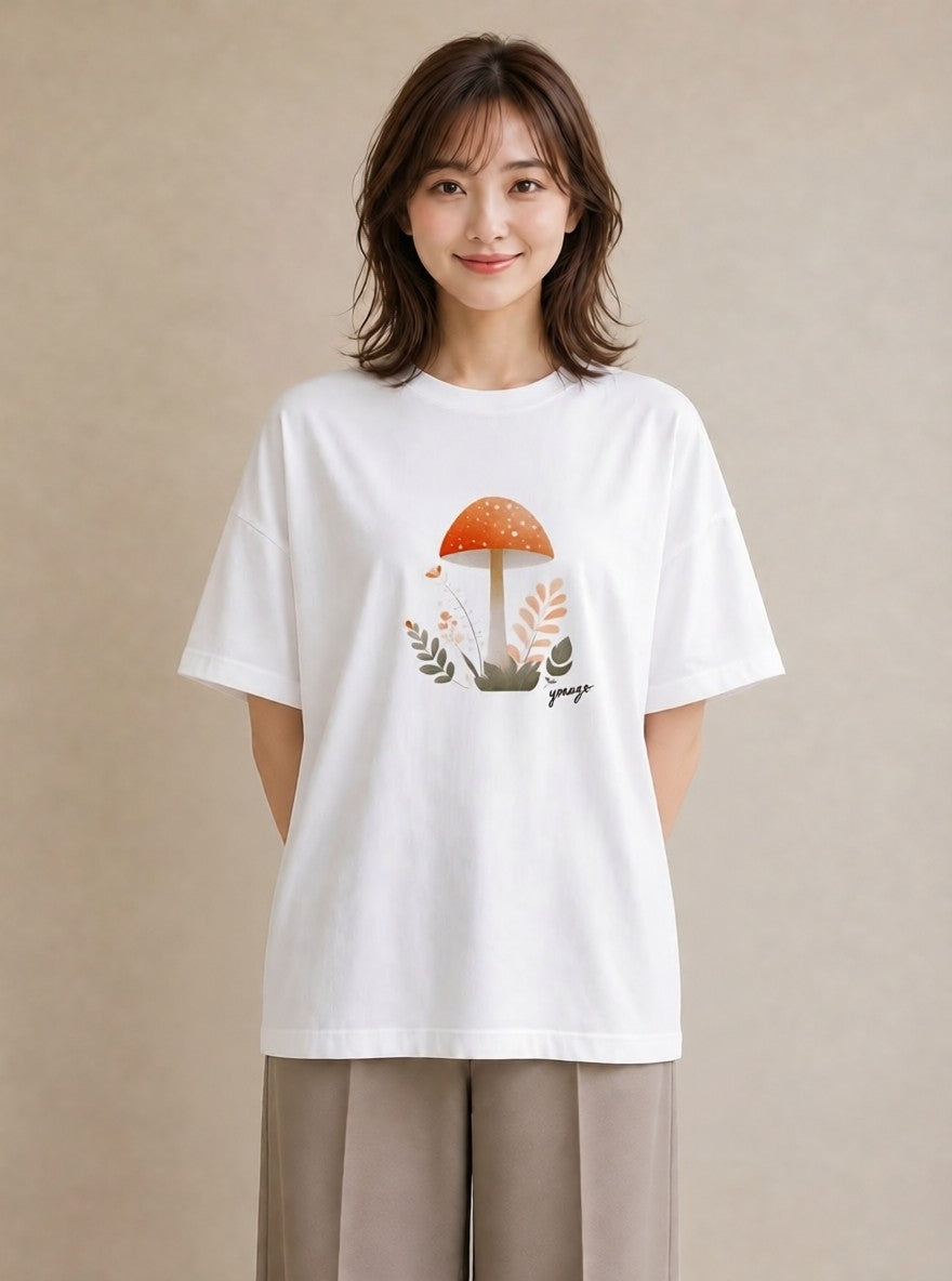グラフィックTシャツ レディース きのこ 植物 ボタニカル イラスト シンプル 通学 誕生日プレゼント 白T YMAZO