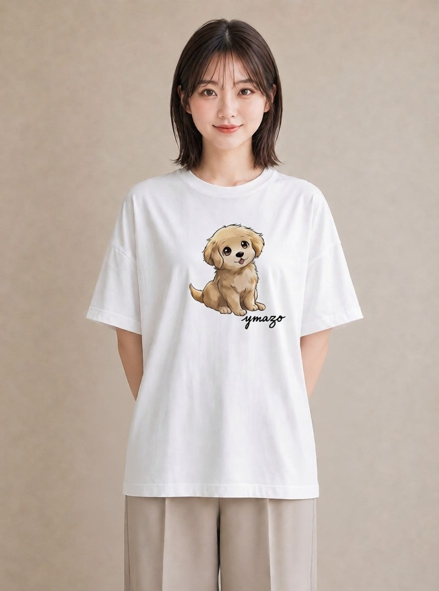 グラフィックTシャツ レディース わんこ 犬 いぬ イラスト こなれ感 綿100 デート 白T YMAZO