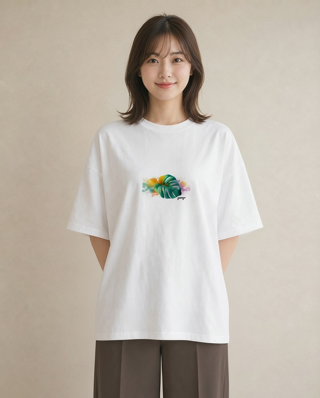 プリントTシャツ レディース モンステラ 植物 ボタニカル イラスト 手描き風 送別ギフト 通勤 白T YMAZO