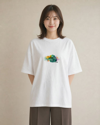 プリントTシャツ レディース モンステラ 植物 ボタニカル イラスト 手描き風 送別ギフト 通勤 白T YMAZO
