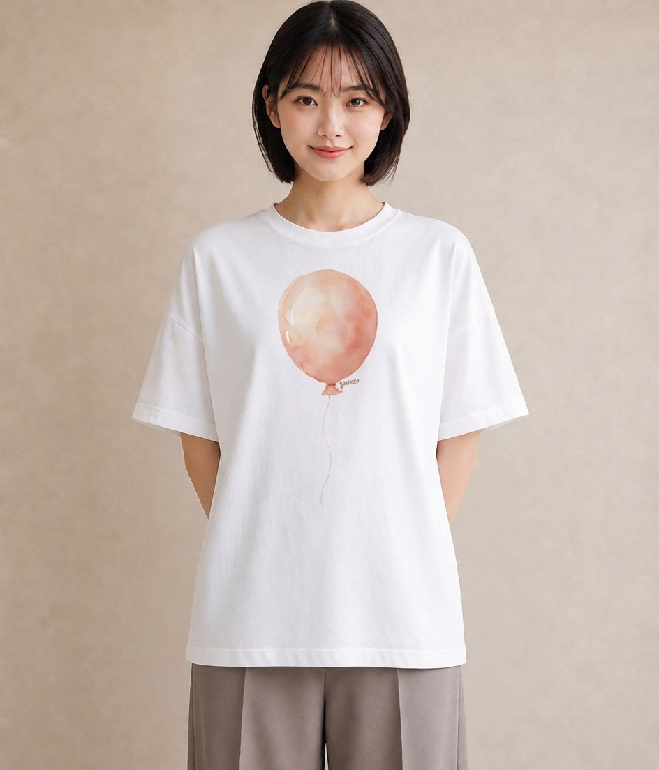 プリントTシャツ レディース 気球 星空 宇宙 イラスト ナチュラル デート 帰省 白T YMAZO