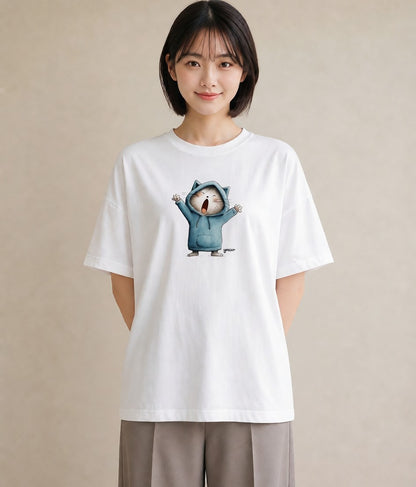 半袖Tシャツ レディース ニャンコ 猫 ねこ イラスト こなれ感 敬老の日 ホワイトデー 白T YMAZO